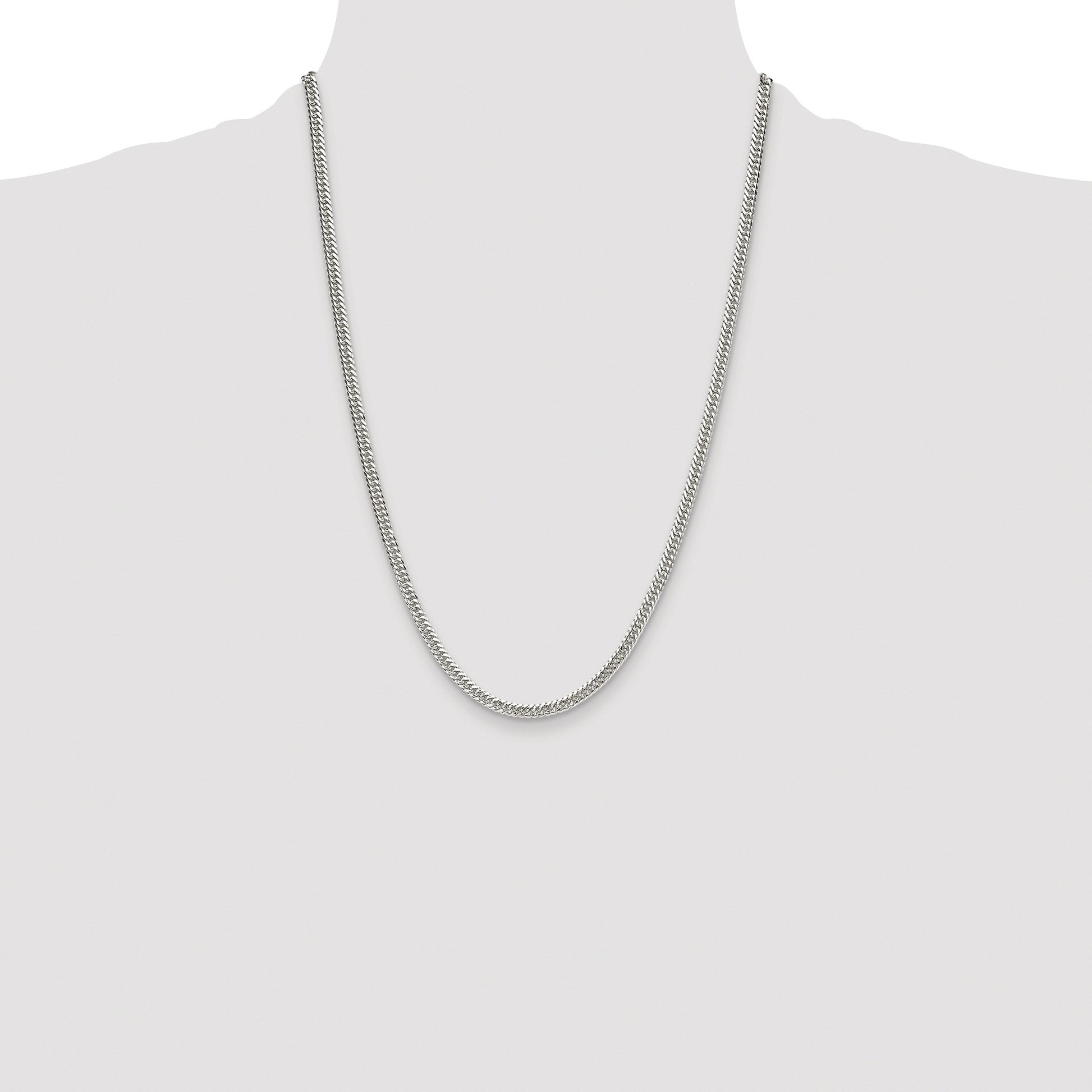 Sterling Silver Rhodium-plated 3.9mm Double Diamond-cut Curb Chain