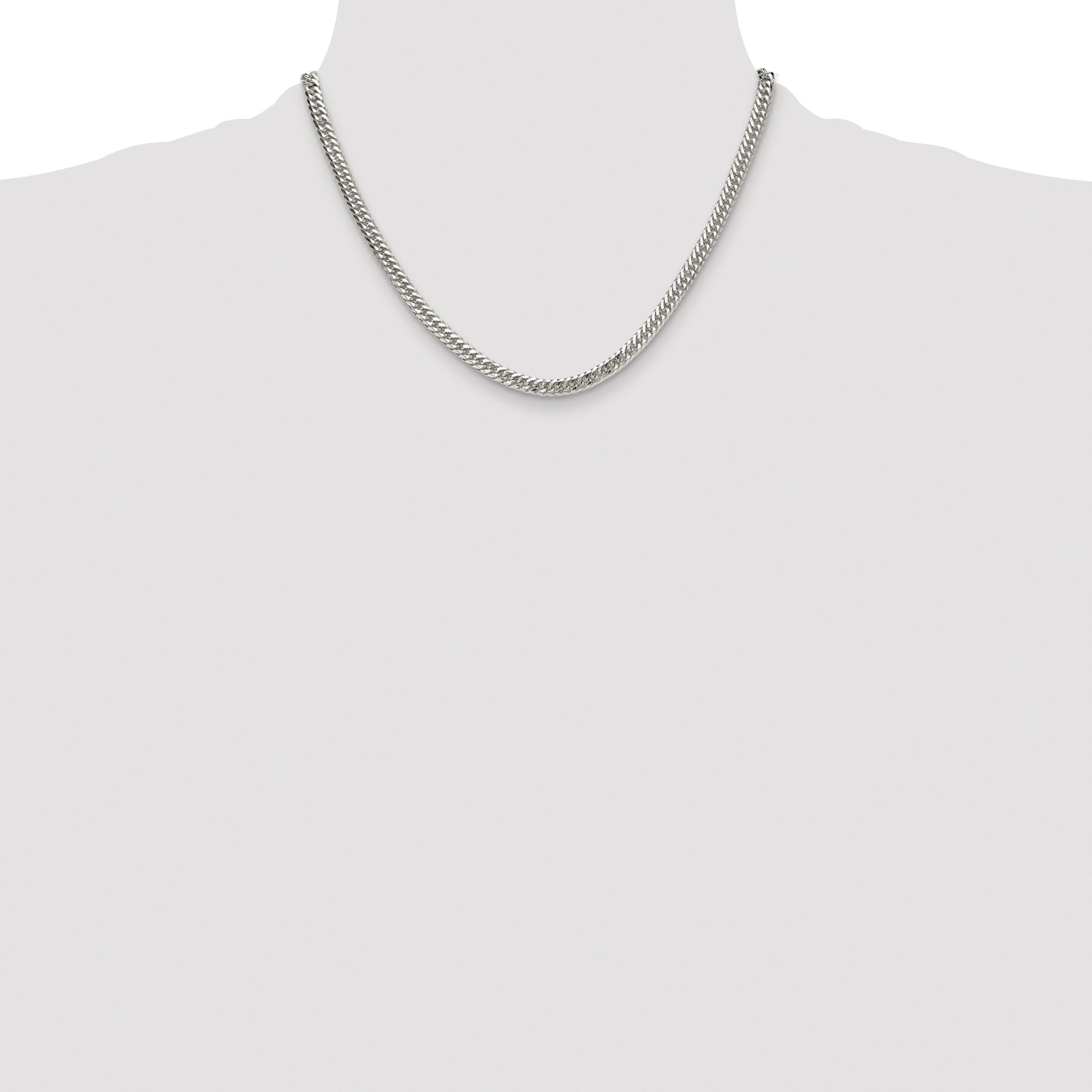Sterling Silver Rhodium-plated 4.8mm Double Diamond-cut Curb Chain