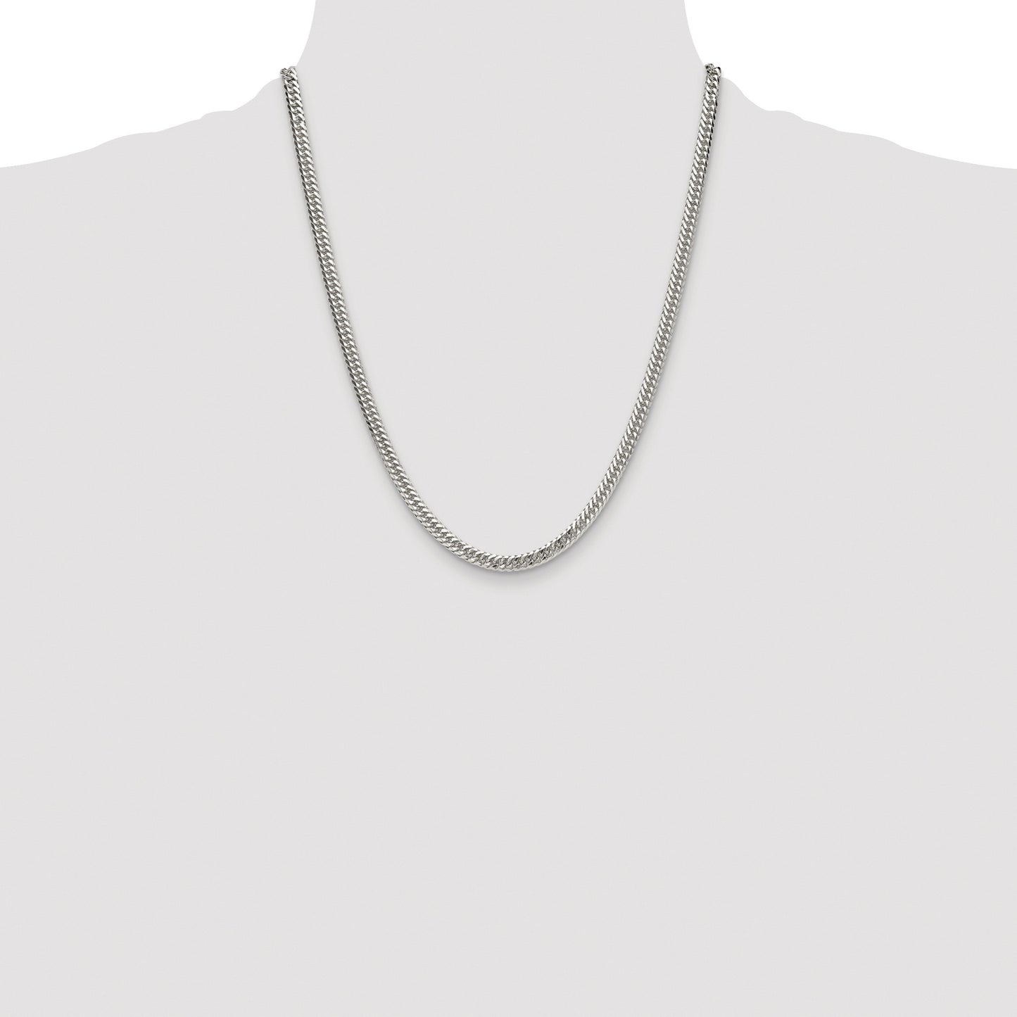 Sterling Silver Rhodium-plated 4.8mm Double Diamond-cut Curb Chain