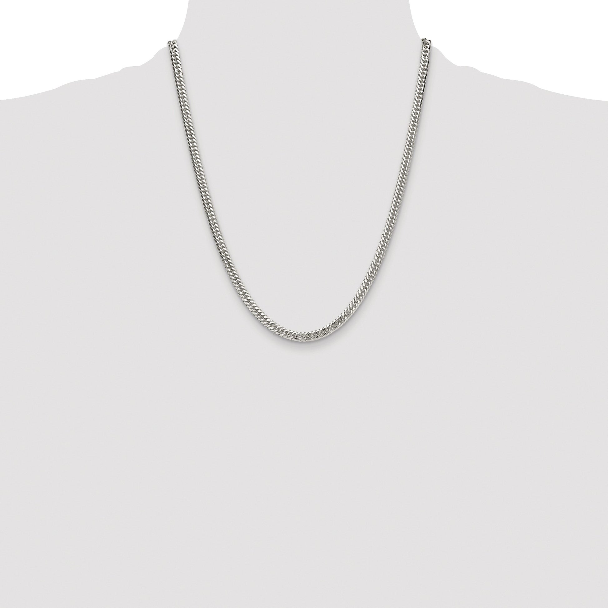 Sterling Silver Rhodium-plated 4.8mm Double Diamond-cut Curb Chain