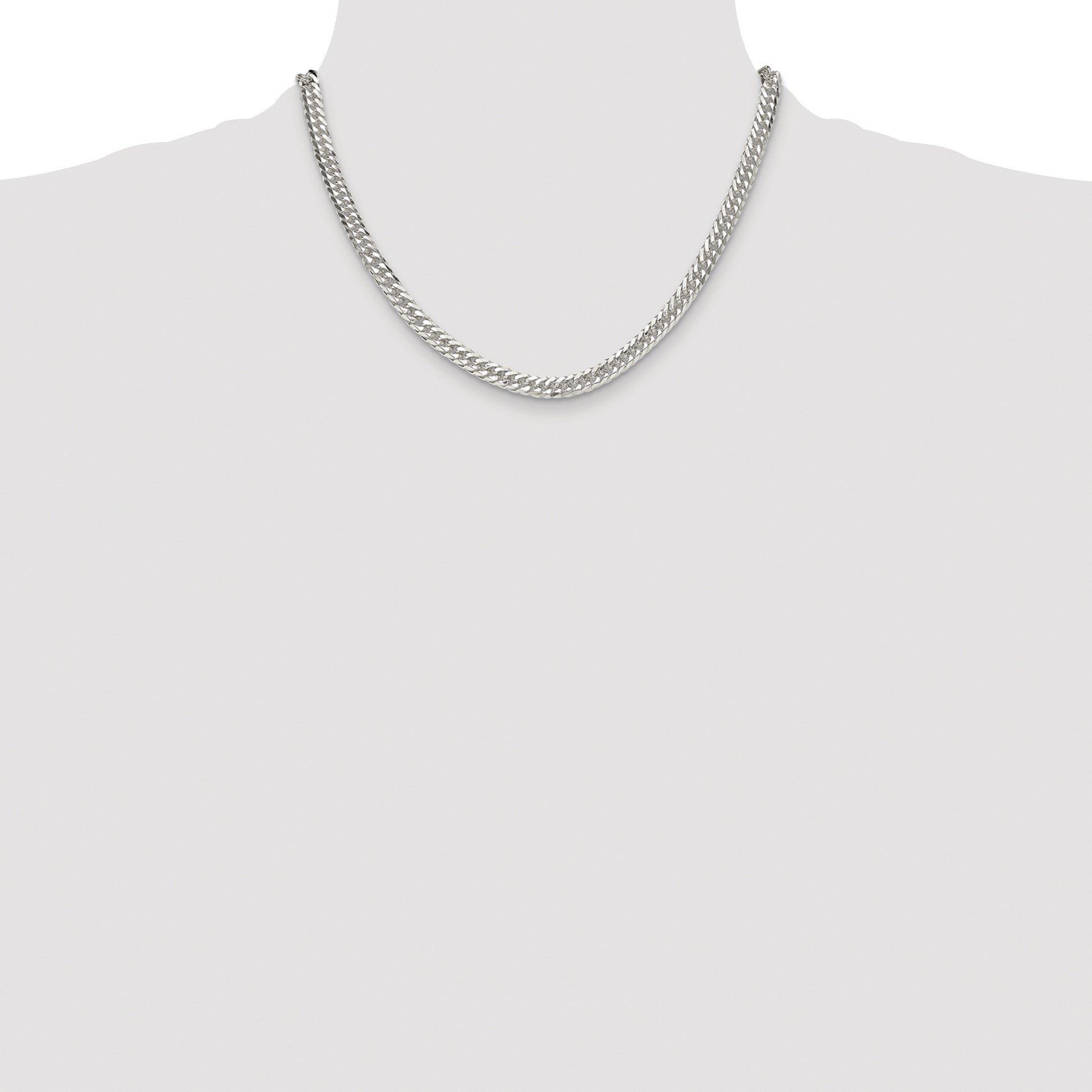 Sterling Silver Rhodium-plated 5.7mm Double Diamond-cut Curb Chain