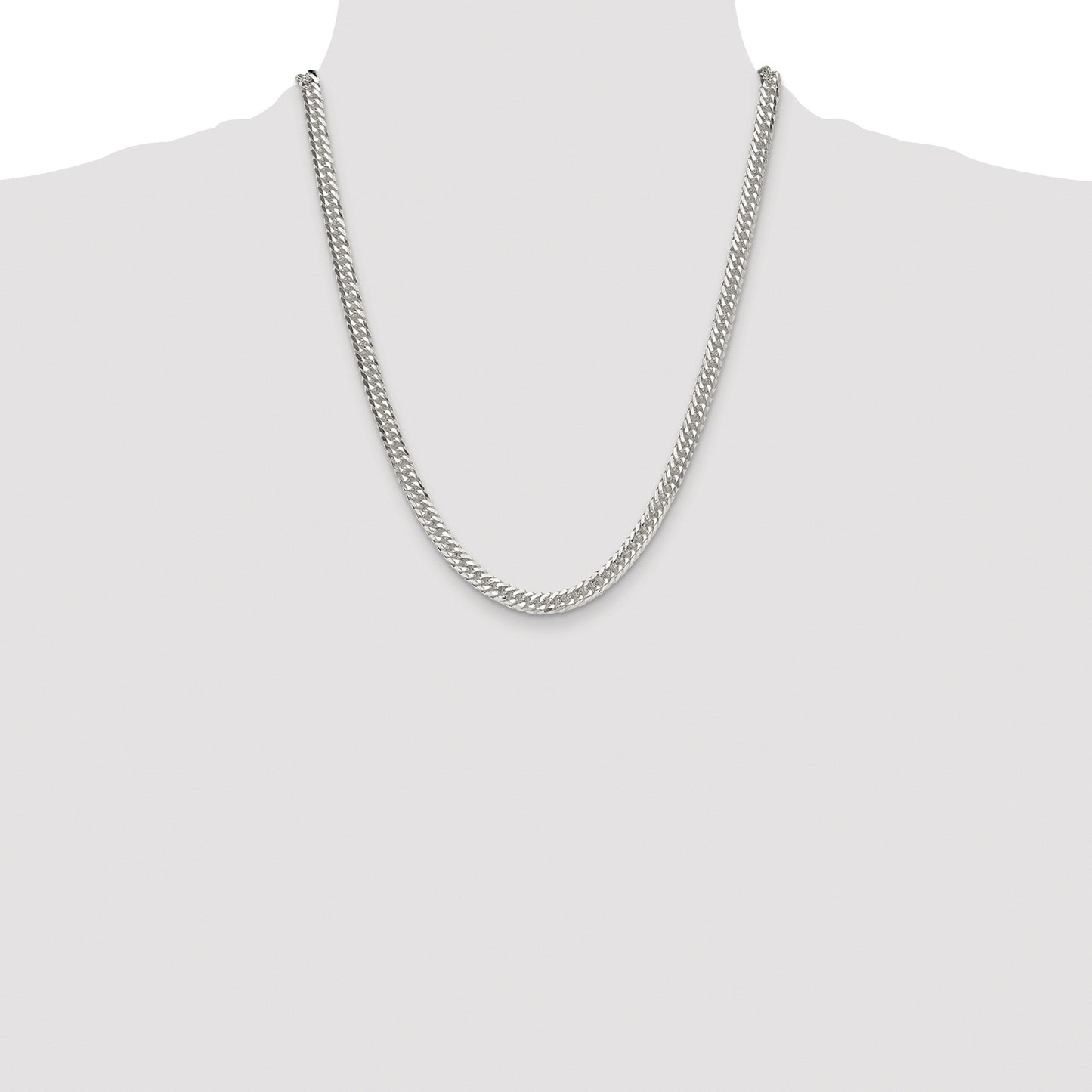 Sterling Silver Rhodium-plated 5.7mm Double Diamond-cut Curb Chain