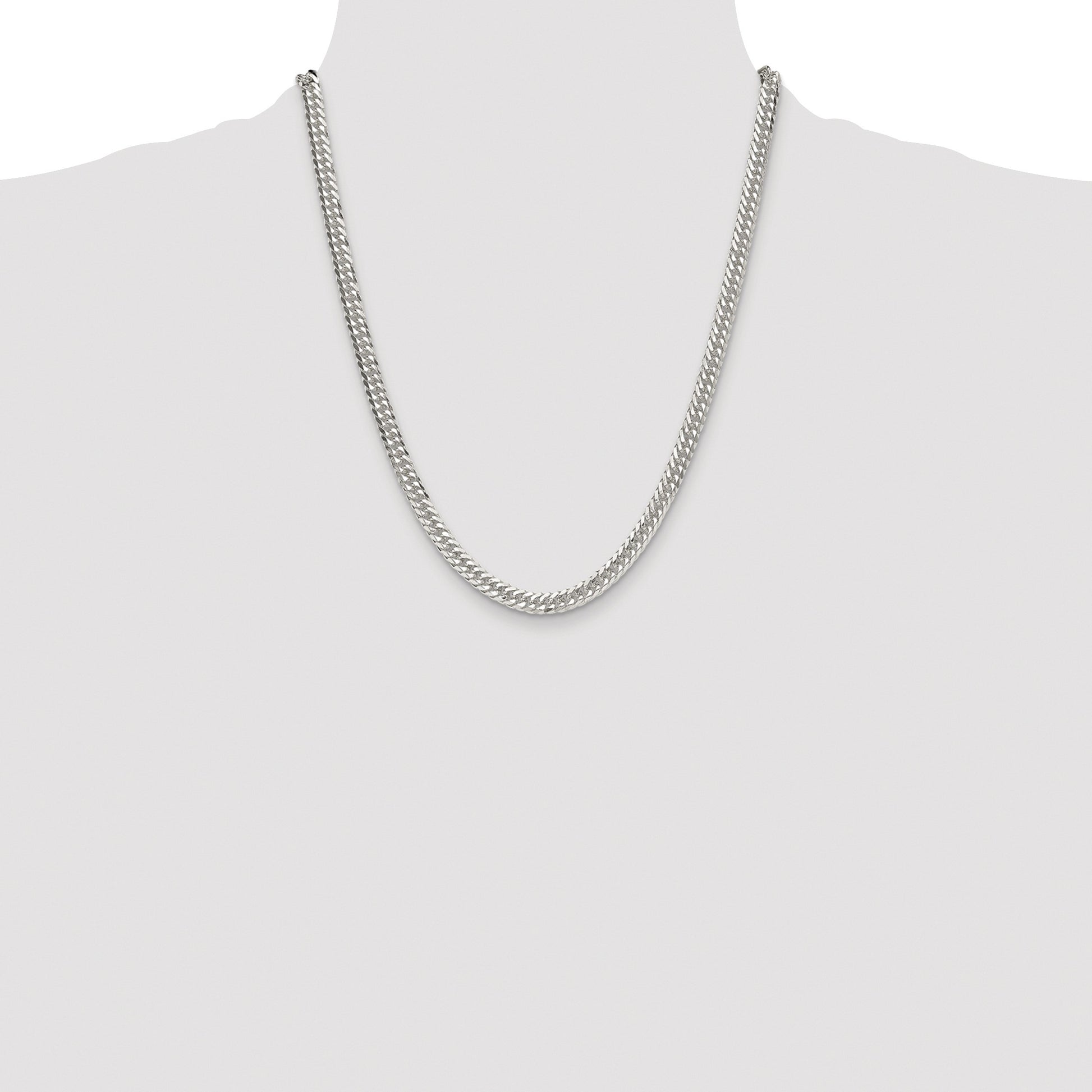 Sterling Silver Rhodium-plated 5.7mm Double Diamond-cut Curb Chain
