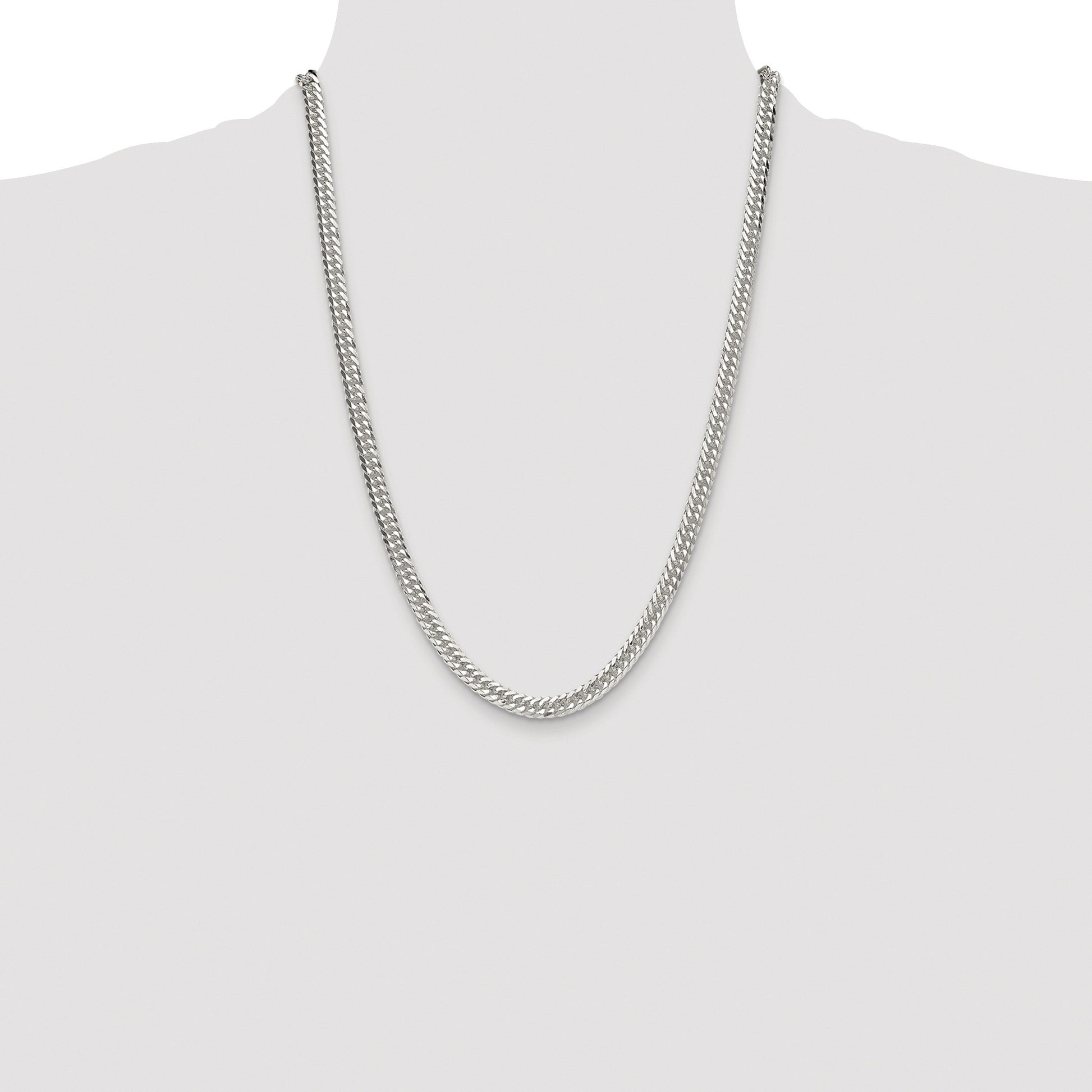 Sterling Silver Rhodium-plated 5.7mm Double Diamond-cut Curb Chain