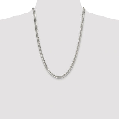 Sterling Silver Rhodium-plated 5.7mm Double Diamond-cut Curb Chain