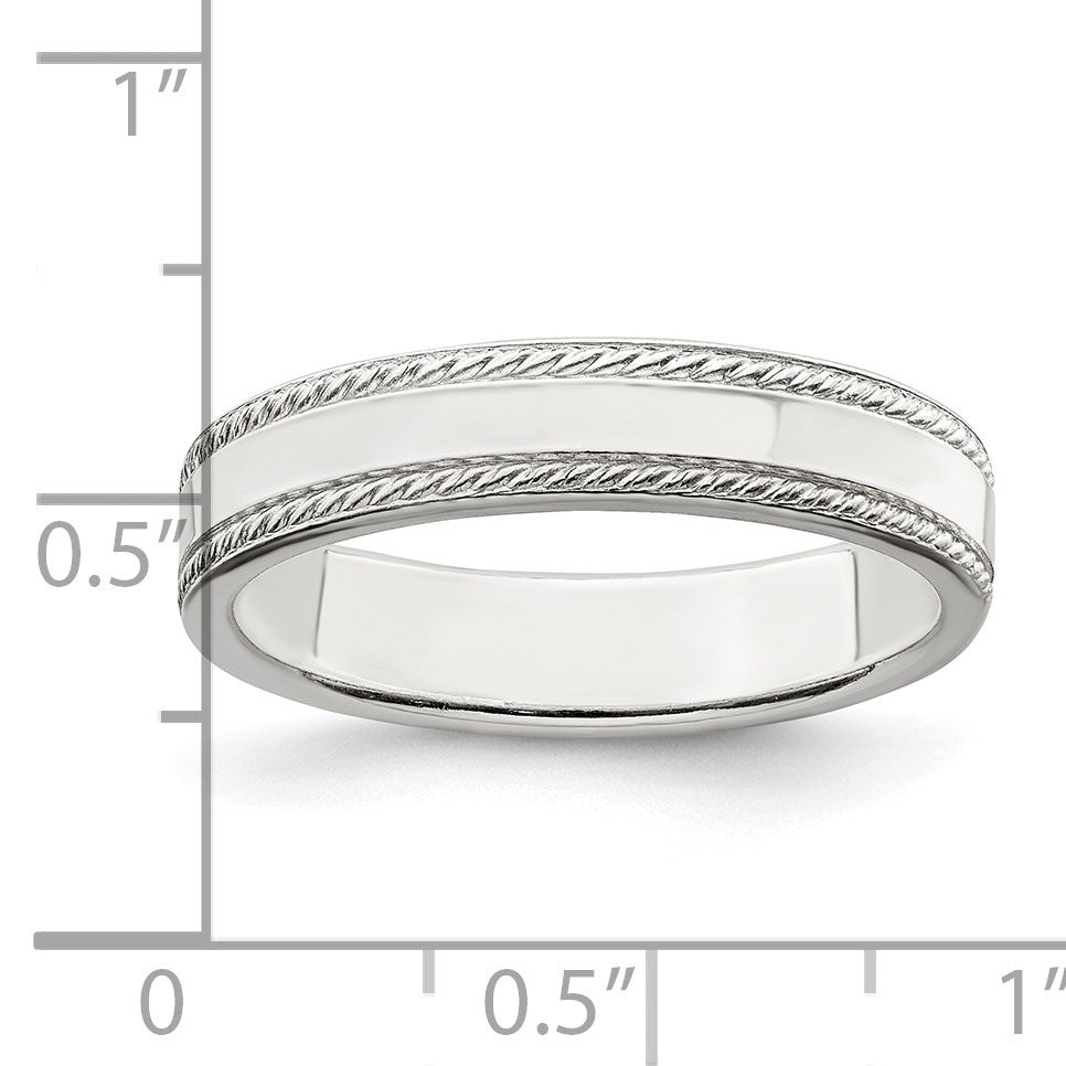 Sterling Silver 4mm Flat with Rope Edge Size 10 Band