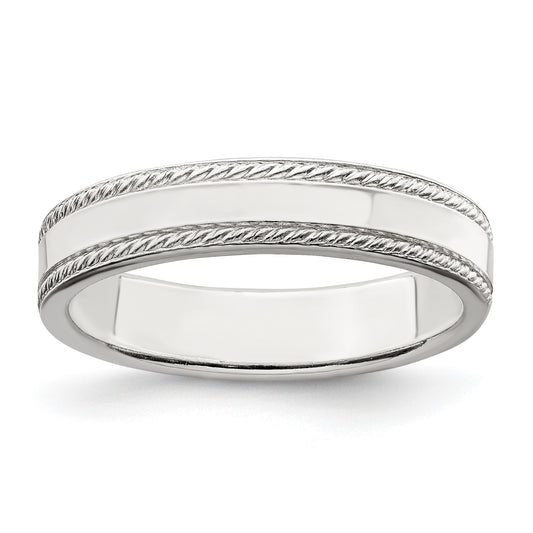 Sterling Silver 4mm Flat with Rope Edge Size 5 Band