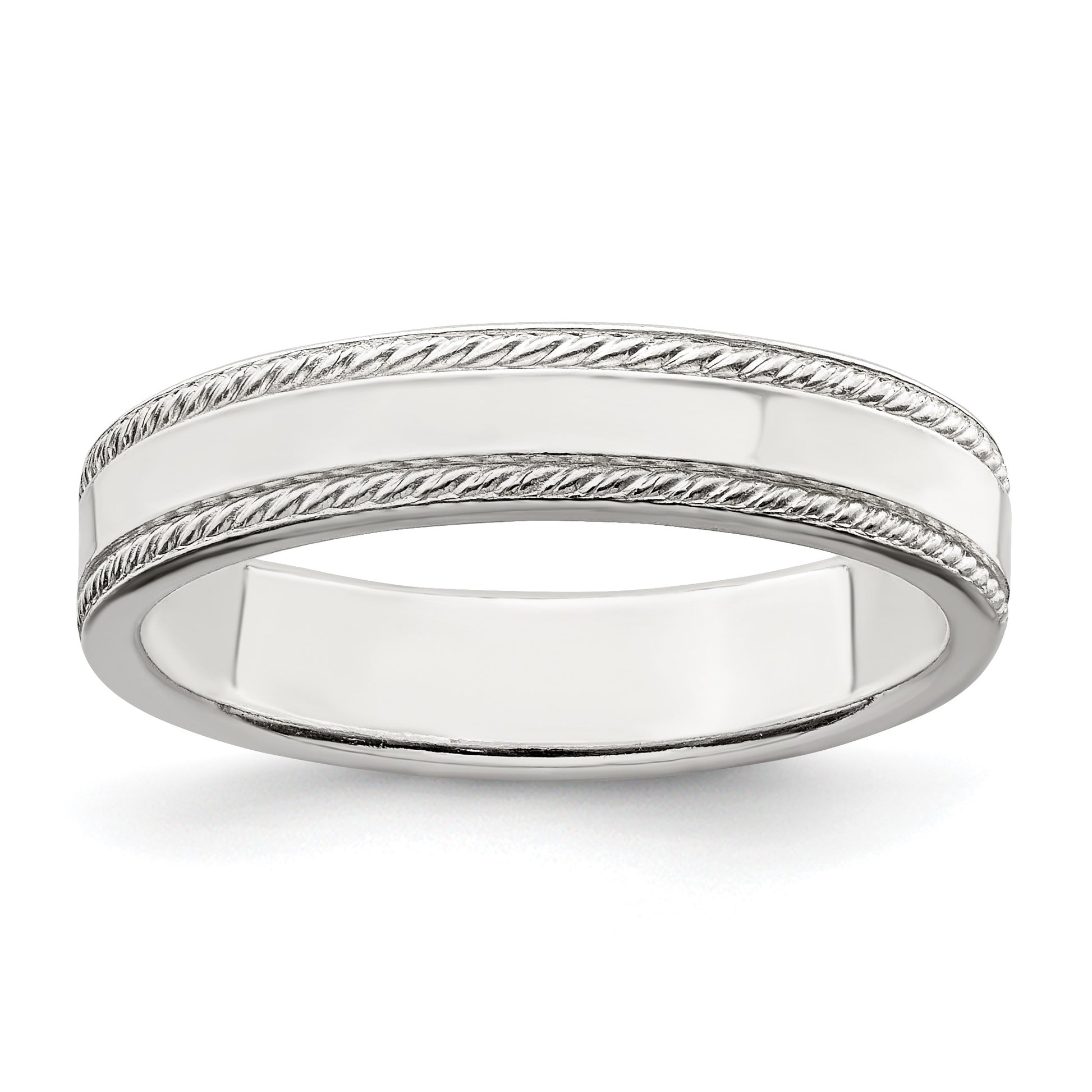 Sterling Silver 4mm Flat with Rope Edge Size 9 Band