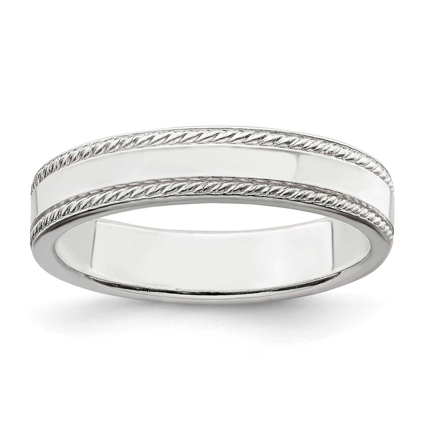 Sterling Silver 4mm Flat with Rope Edge Size 7 Band
