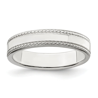 Sterling Silver 4mm Flat with Rope Edge Size 7 Band