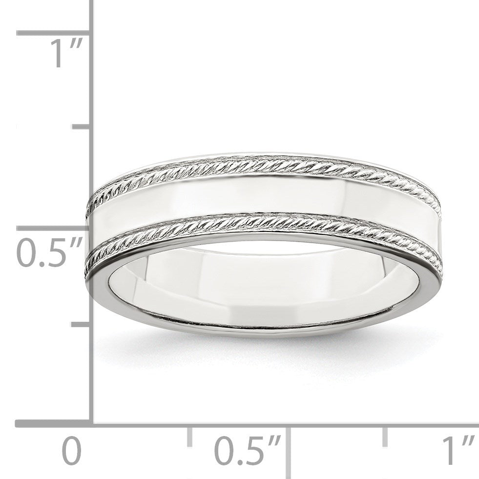 Sterling Silver 5mm Flat with Rope Edge Size 7 Band