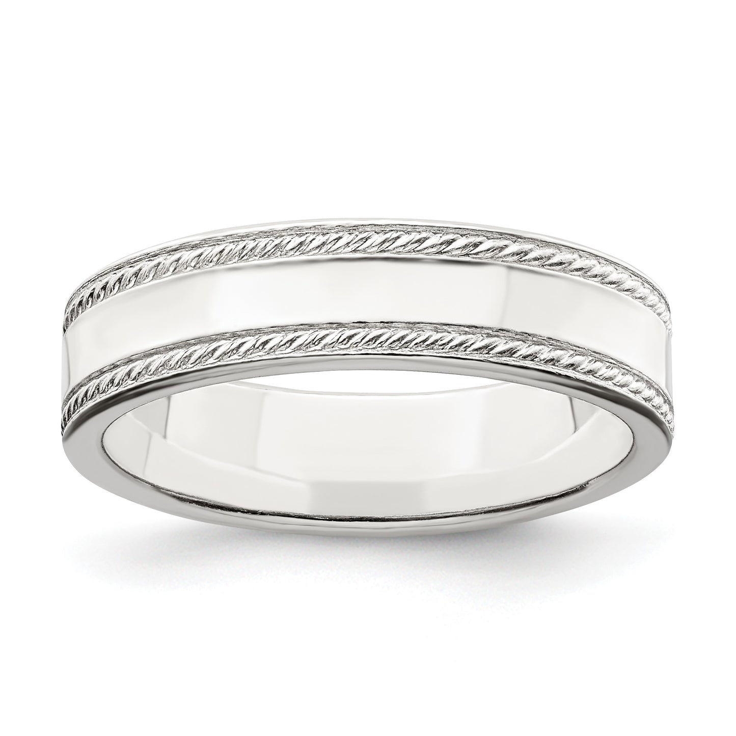 Sterling Silver 5mm Flat with Rope Edge Size 7 Band