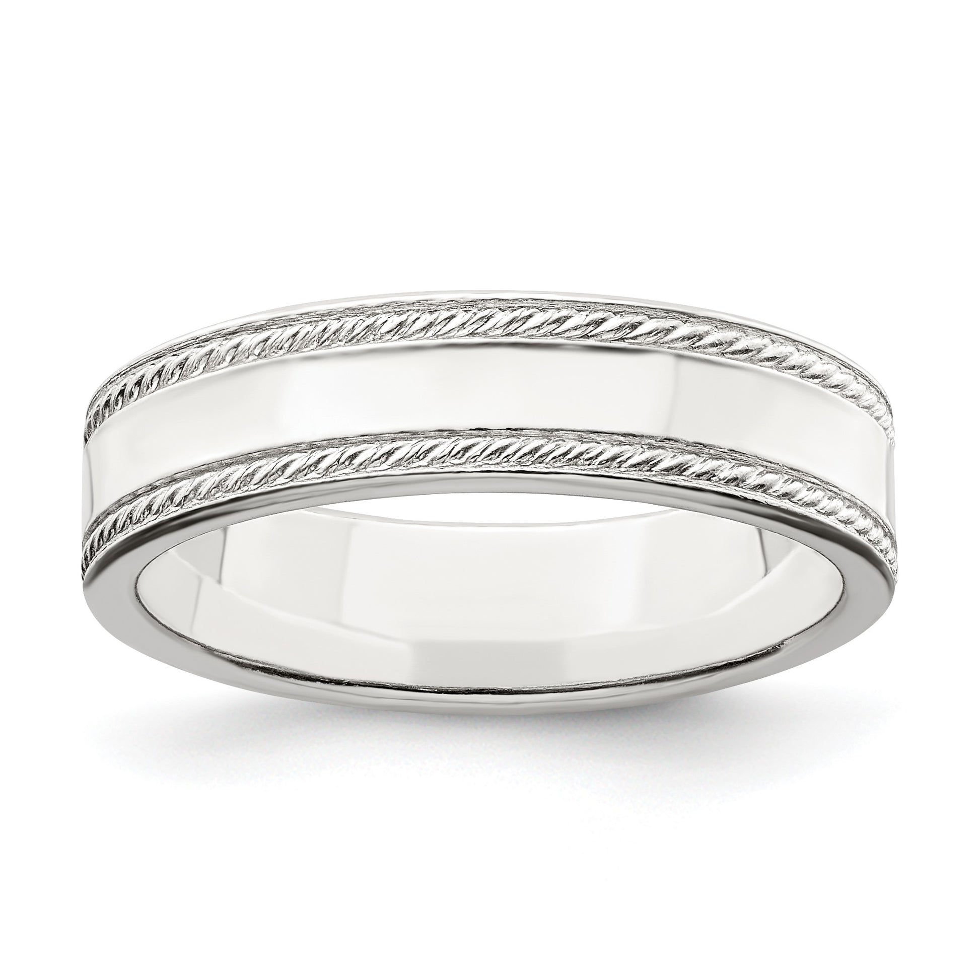 Sterling Silver 5mm Flat with Rope Edge Size 7 Band