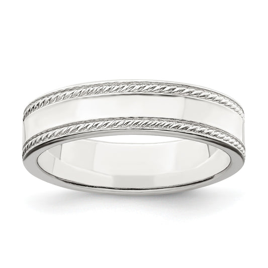 Sterling Silver 5mm Flat with Rope Edge Size 7 Band