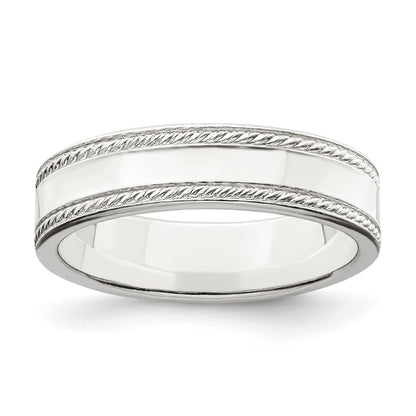 Sterling Silver 5mm Flat with Rope Edge Size 9 Band