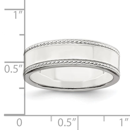 Sterling Silver 6mm Flat with Rope Edge Size 5 Band