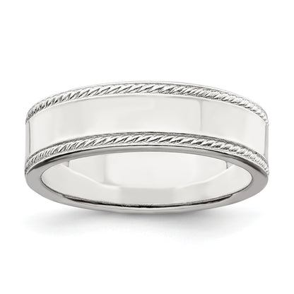 Sterling Silver 6mm Flat with Rope Edge Size 10 Band