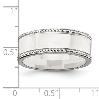 Sterling Silver 7mm Flat with Rope Edge Size 6 Band