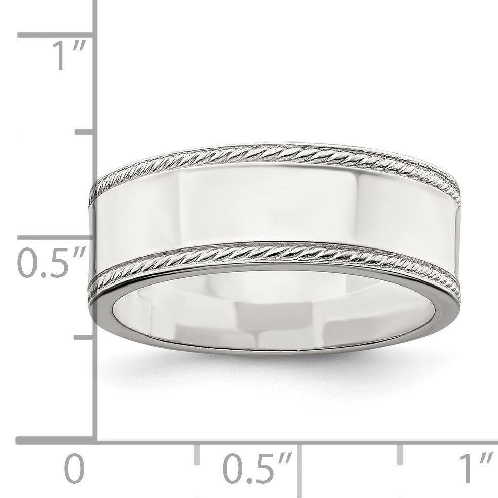 Sterling Silver 7mm Flat with Rope Edge Size 9 Band