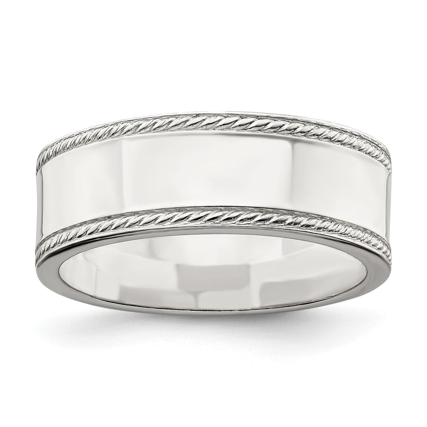Sterling Silver 7mm Flat with Rope Edge Size 5 Band