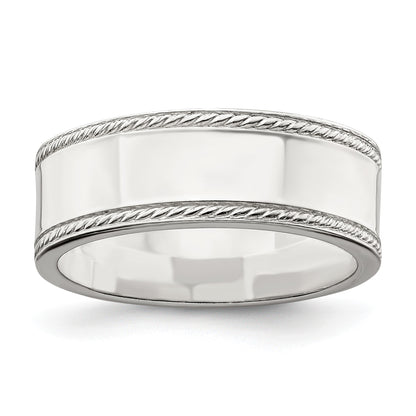 Sterling Silver 7mm Flat with Rope Edge Size 5 Band