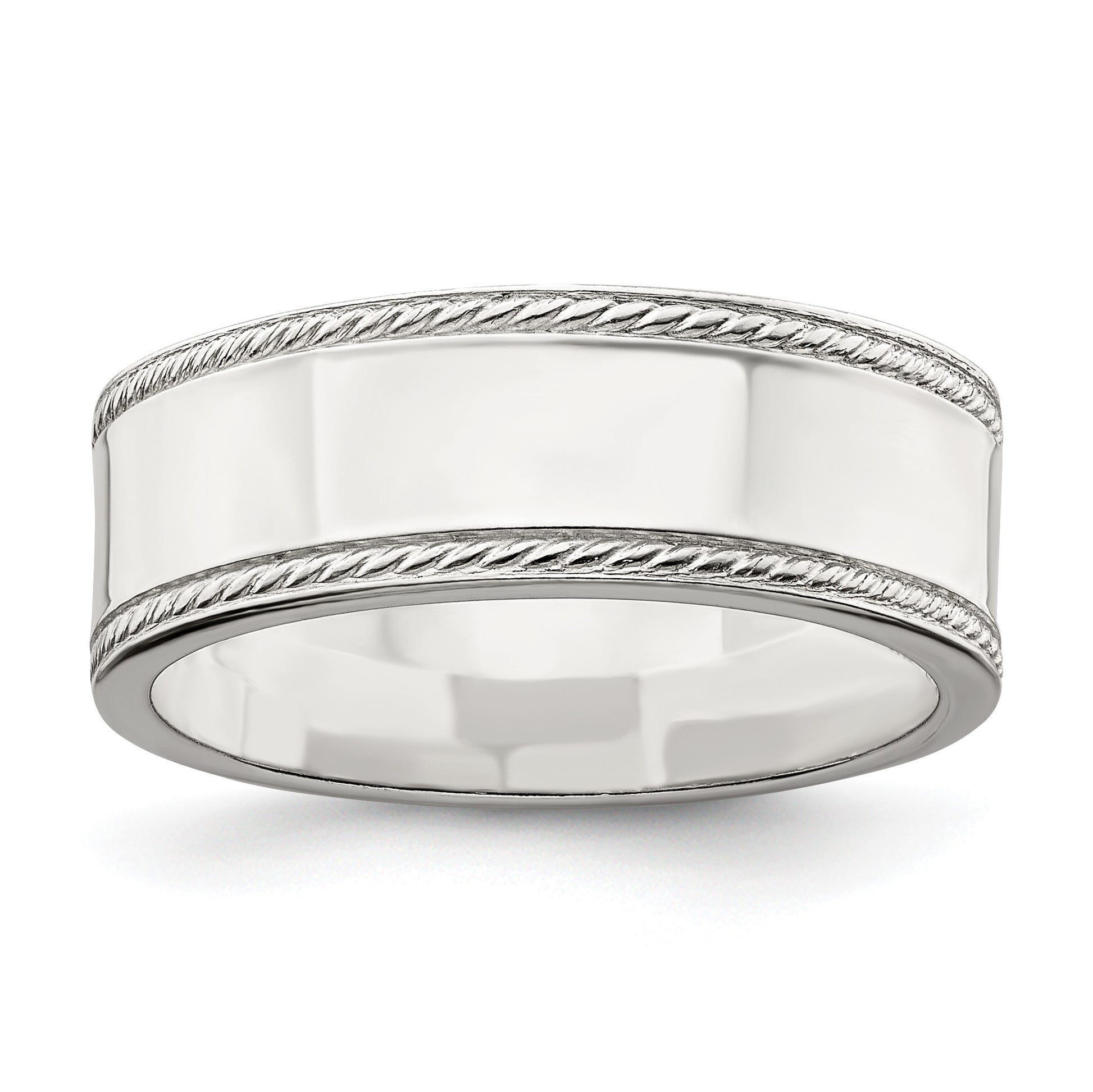 Sterling Silver 7mm Flat with Rope Edge Size 8 Band