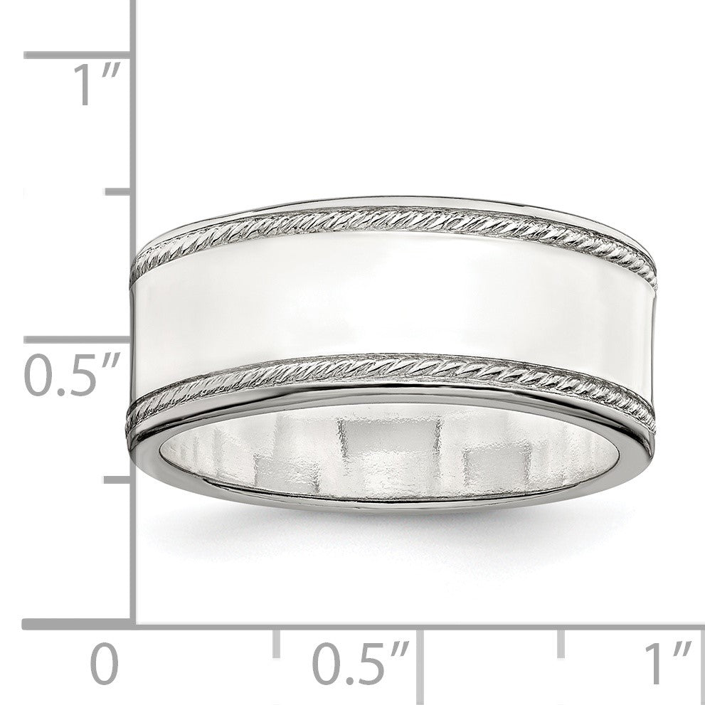 Sterling Silver 8mm Flat with Rope Edge Size 8 Band