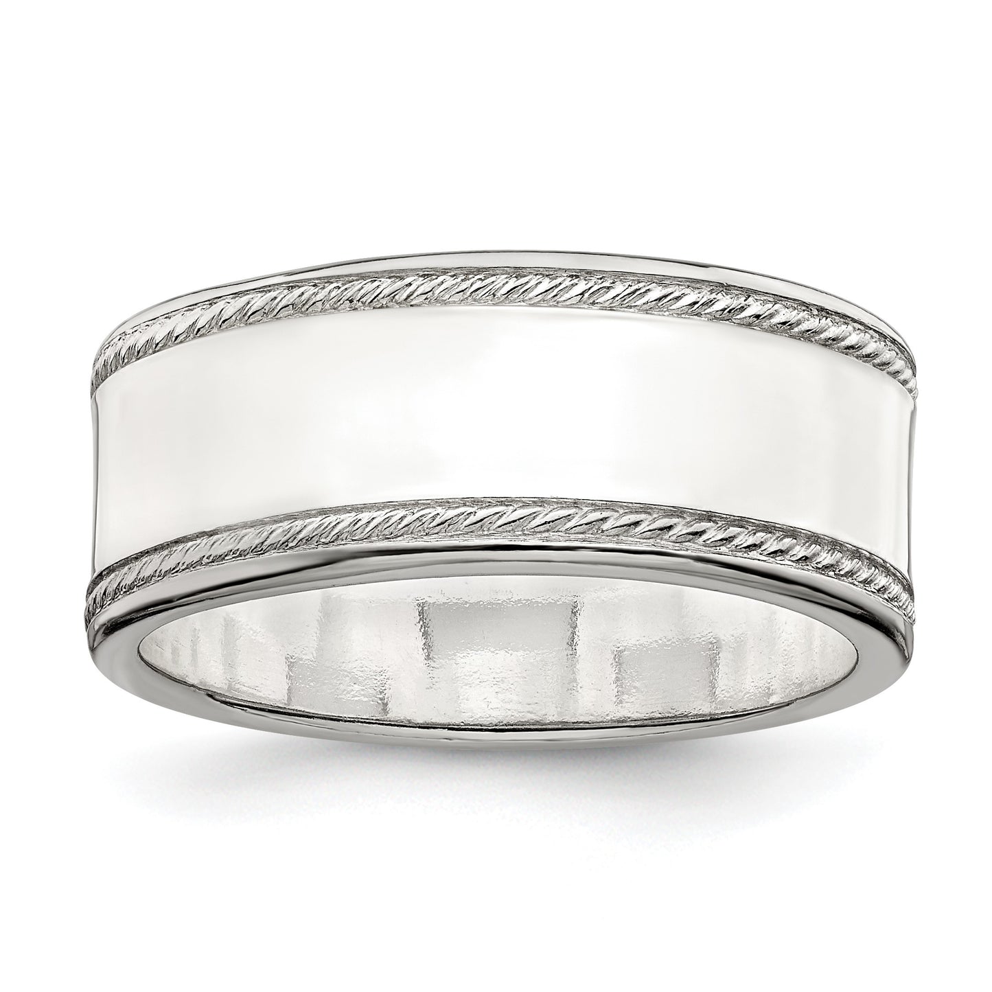 Sterling Silver 8mm Flat with Rope Edge Size 7 Band