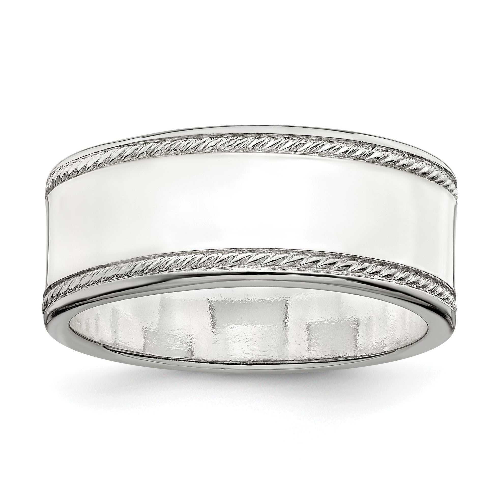 Sterling Silver 8mm Flat with Rope Edge Size 7 Band