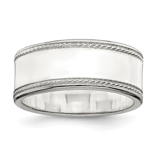 Sterling Silver 8mm Flat with Rope Edge Size 7 Band