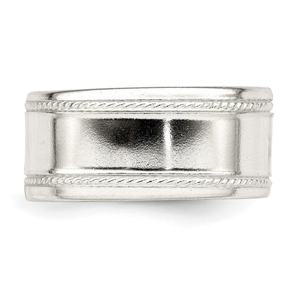 Sterling Silver 9.5mm Flat with Rope Edge Size 11 Band