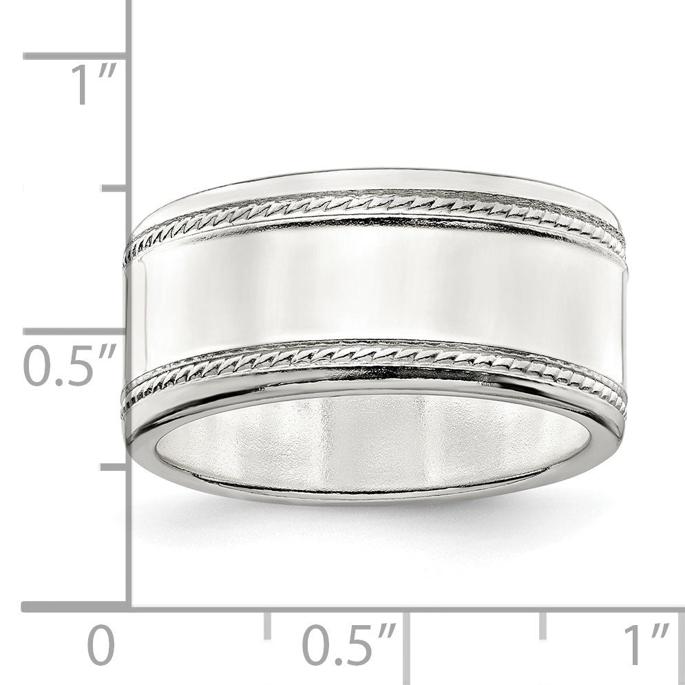 Sterling Silver 9.5mm Flat with Rope Edge Size 10 Band