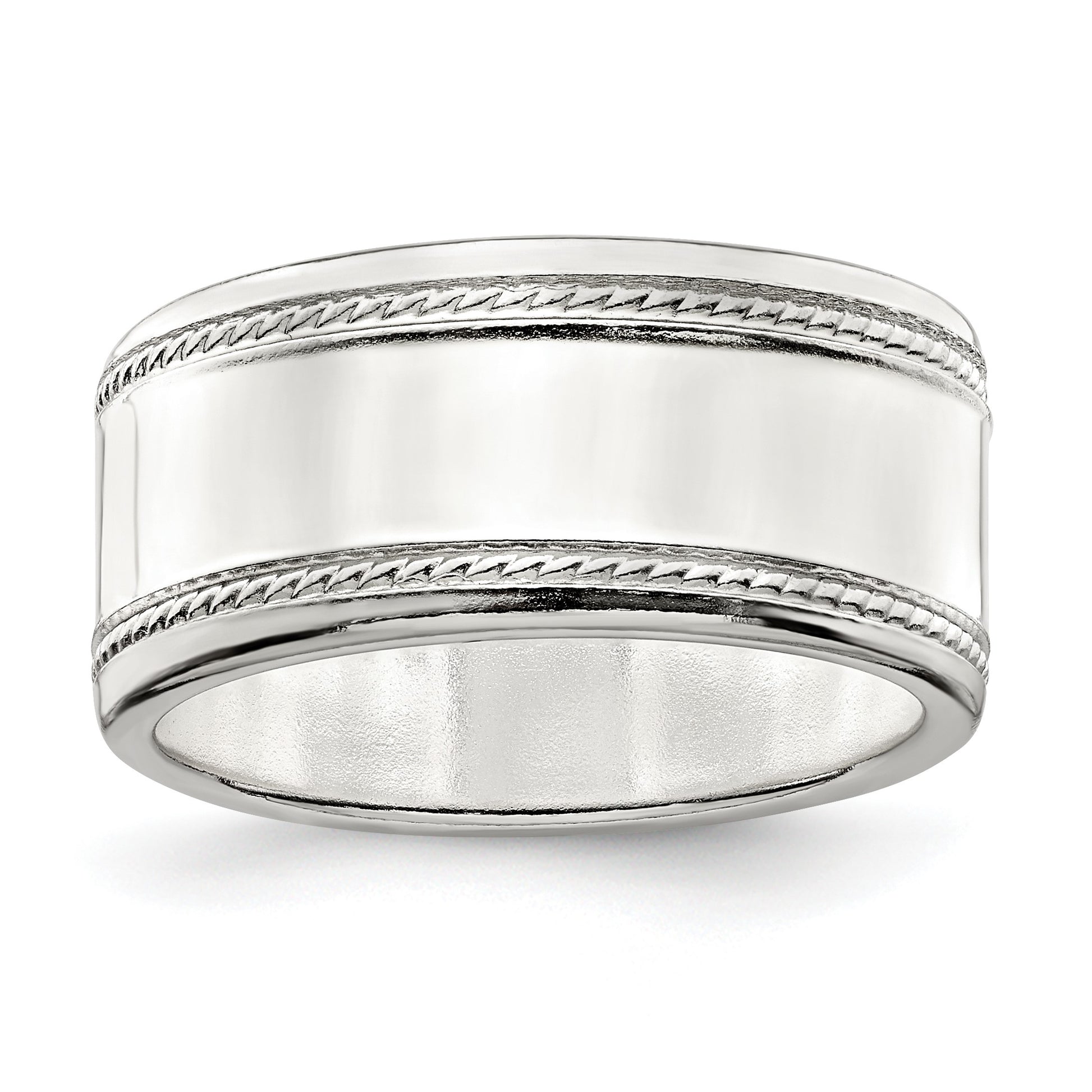 Sterling Silver 9.5mm Flat with Rope Edge Size 10 Band
