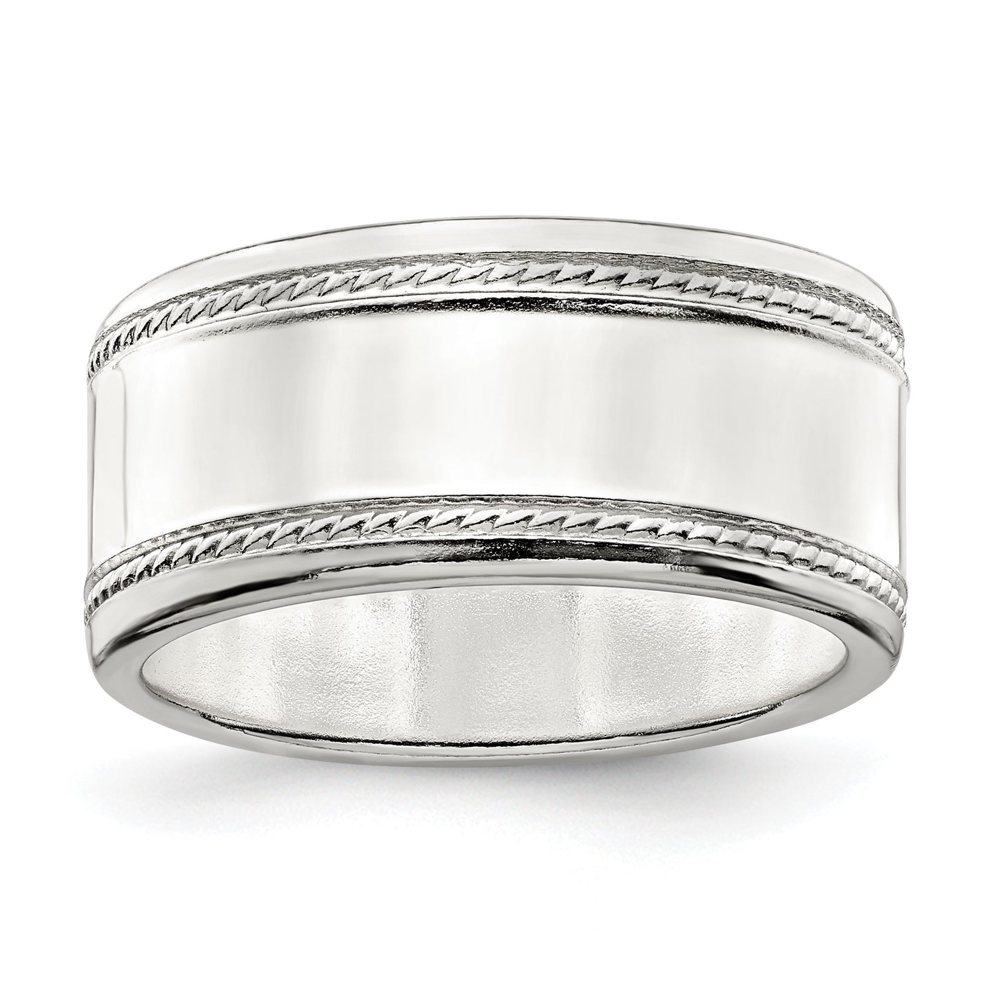 Sterling Silver 9.5mm Flat with Rope Edge Size 9 Band