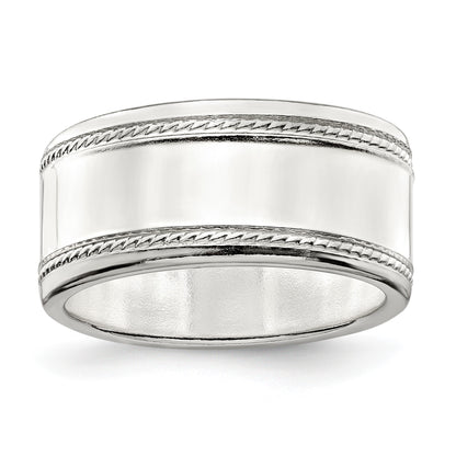 Sterling Silver 9.5mm Flat with Rope Edge Size 7 Band
