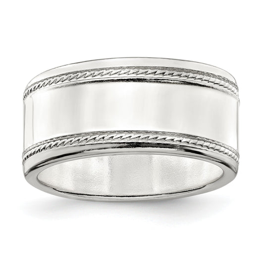 Sterling Silver 9.5mm Flat with Rope Edge Size 7 Band