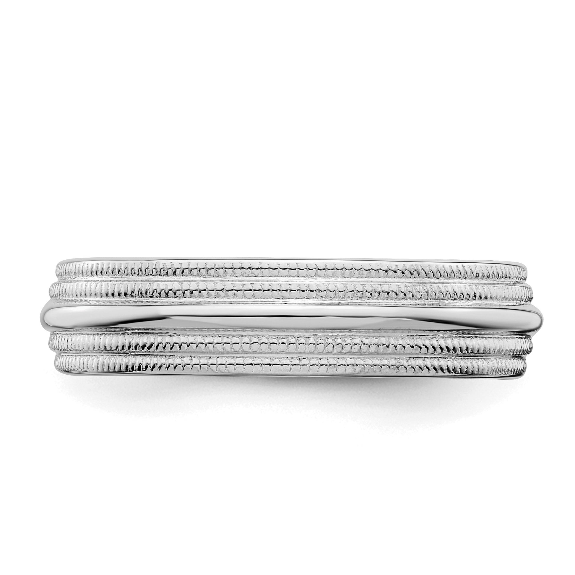 SSilver Rhodium-plated 5mm Comfort Fit Double Milgrain Size 12 Band