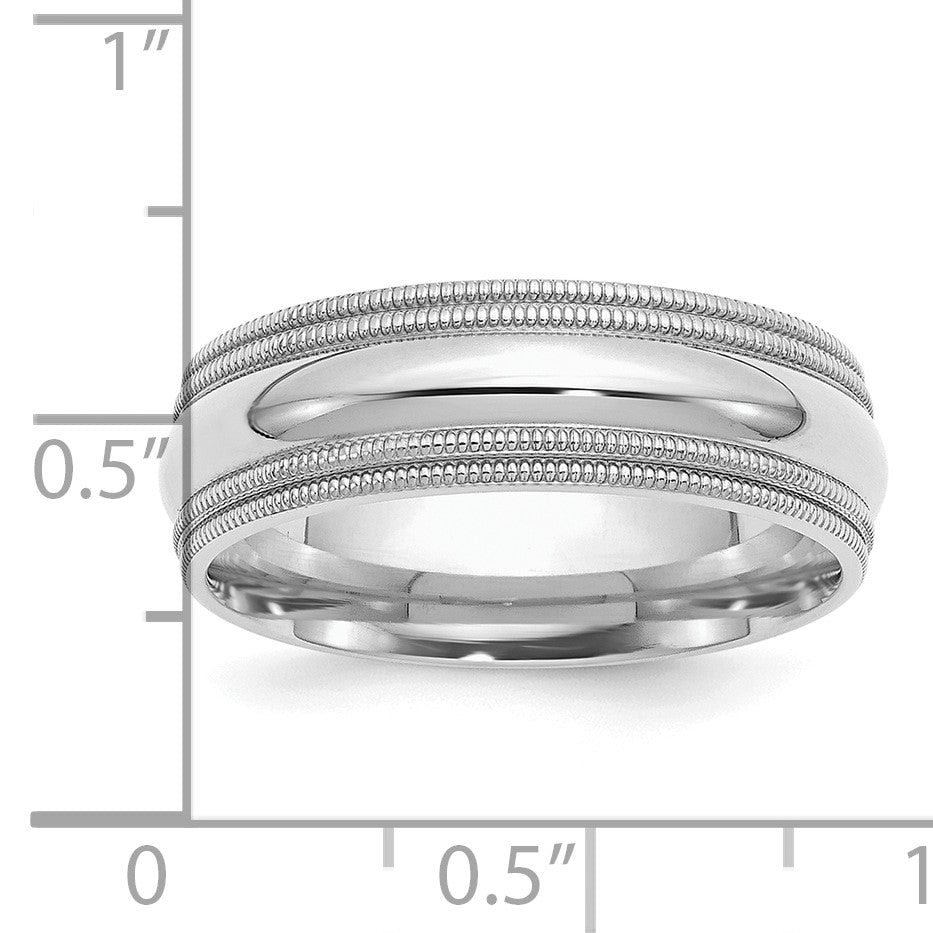 Sterling Silver Rh-plated 7mm Comfort Fit Double Milgrain Size 7 Band