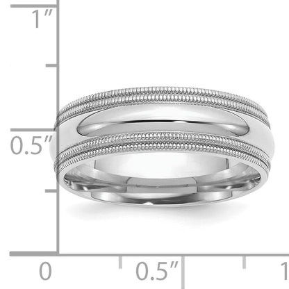 Sterling Silver Rh-plated 7mm Comfort Fit Double Milgrain Size 6 Band