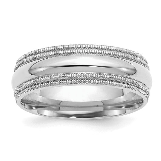 Sterling Silver Rh-plated 7mm Comfort Fit Double Milgrain Size 12 Band