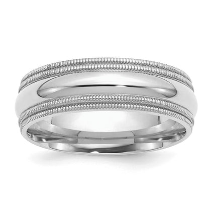 Sterling Silver Rh-plated 7mm Comfort Fit Double Milgrain Size 13.5 Band