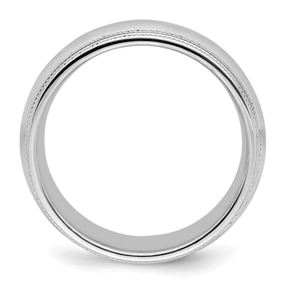 Sterling Silver Rh-plated 8mm Comfort Fit Double Milgrain Size 11 Band