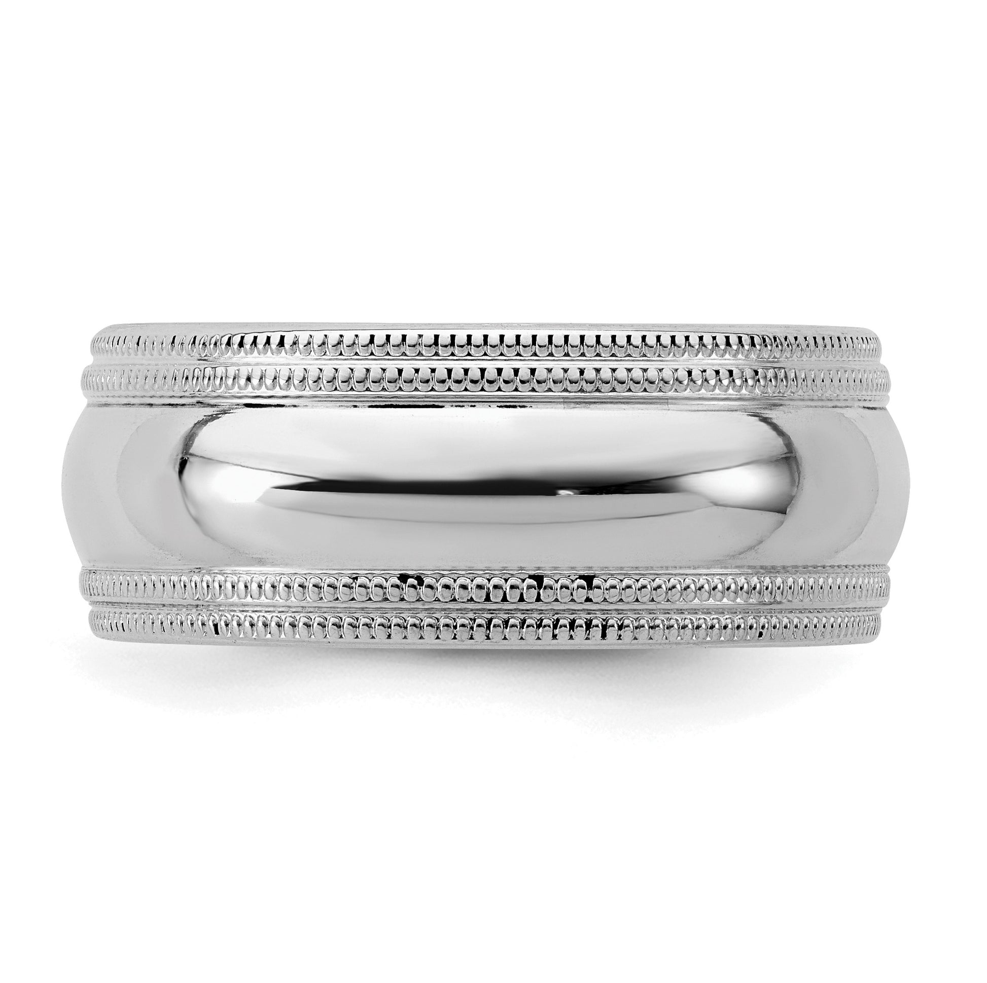 Sterling Silver Rh-plated 8mm Comfort Fit Double Milgrain Size 8 Band
