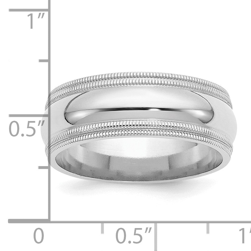 Sterling Silver Rh-plated 8mm Comfort Fit Double Milgrain Size 11 Band