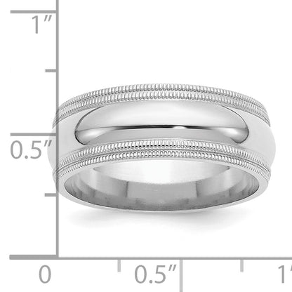 Sterling Silver Rh-plated 8mm Comfort Fit Double Milgrain Size 8 Band