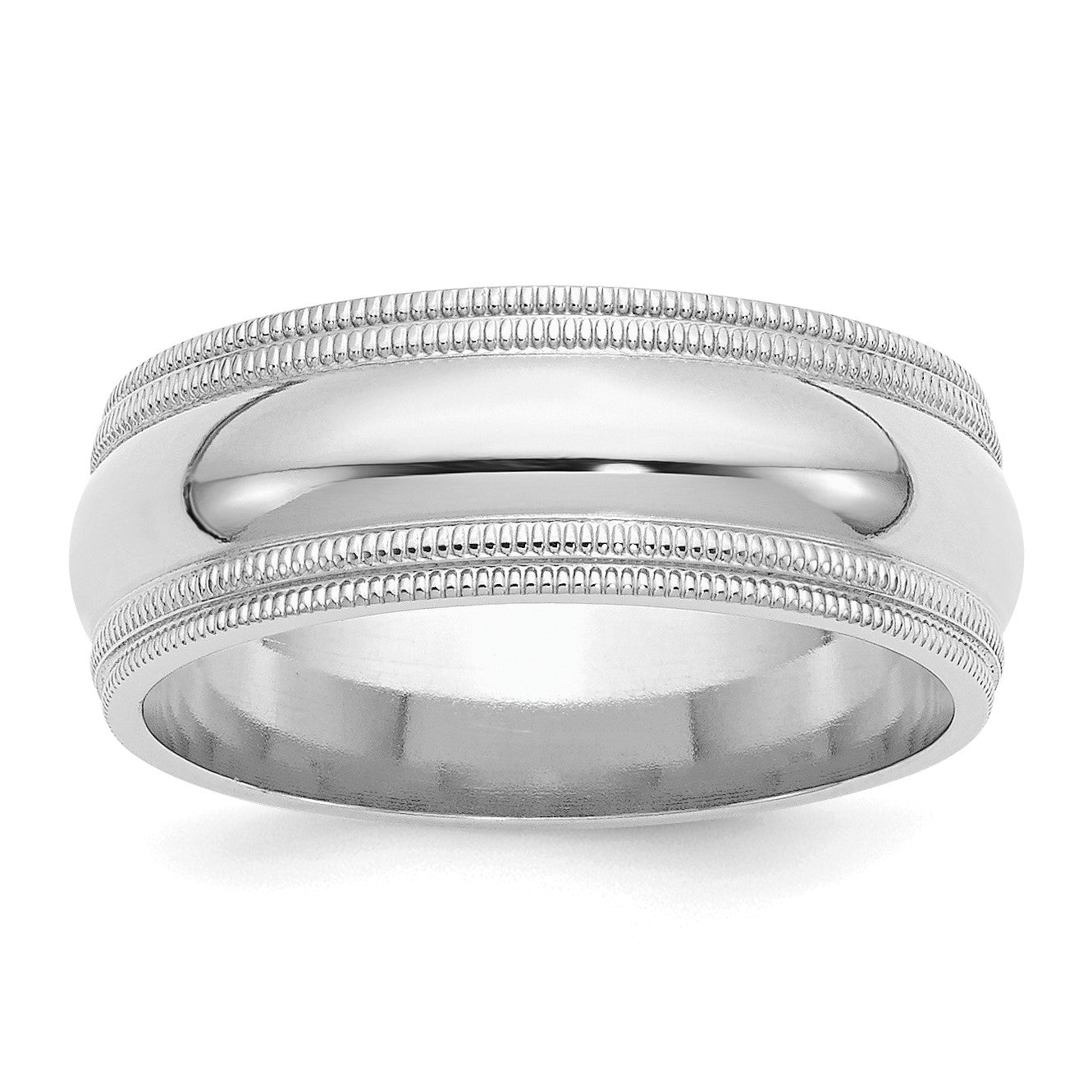 Sterling Silver Rh-plated 8mm Comfort Fit Double Milgrain Size 8 Band