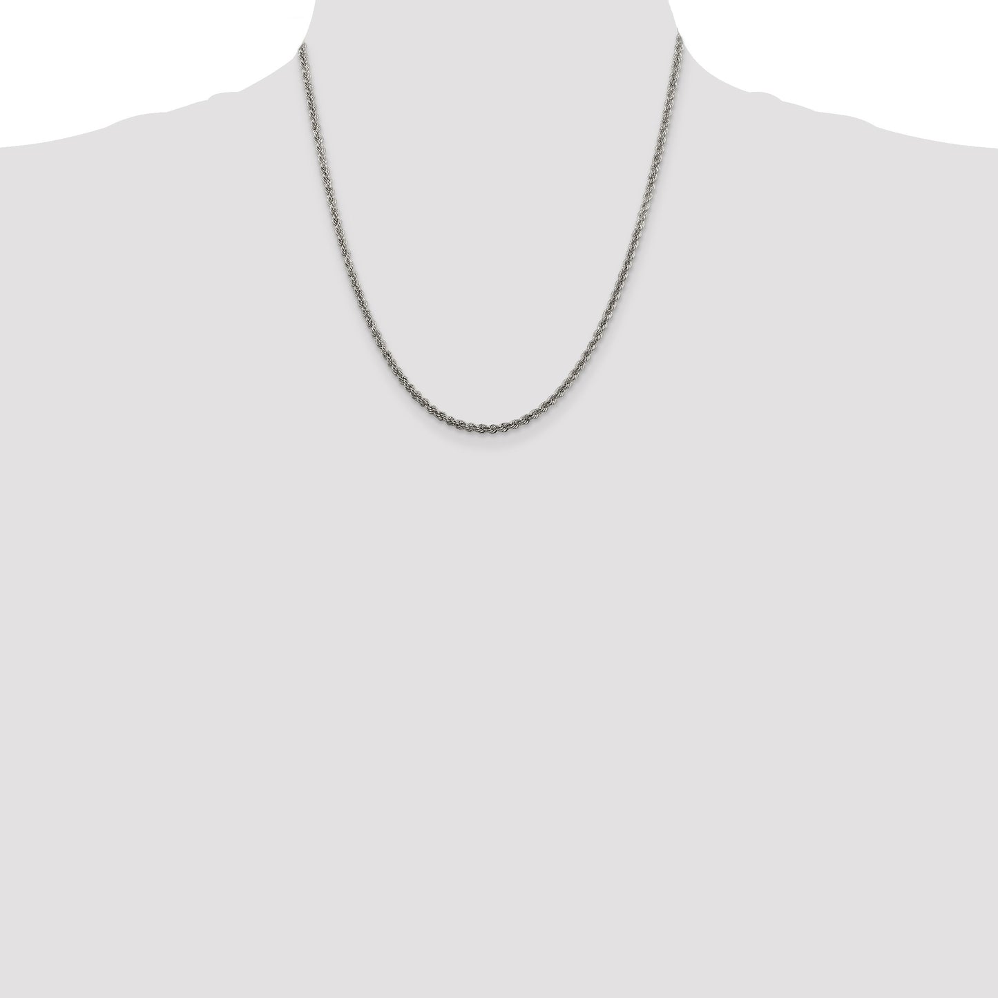 Sterling Silver Rhodium-plated 2.5mm Solid Rope Chain