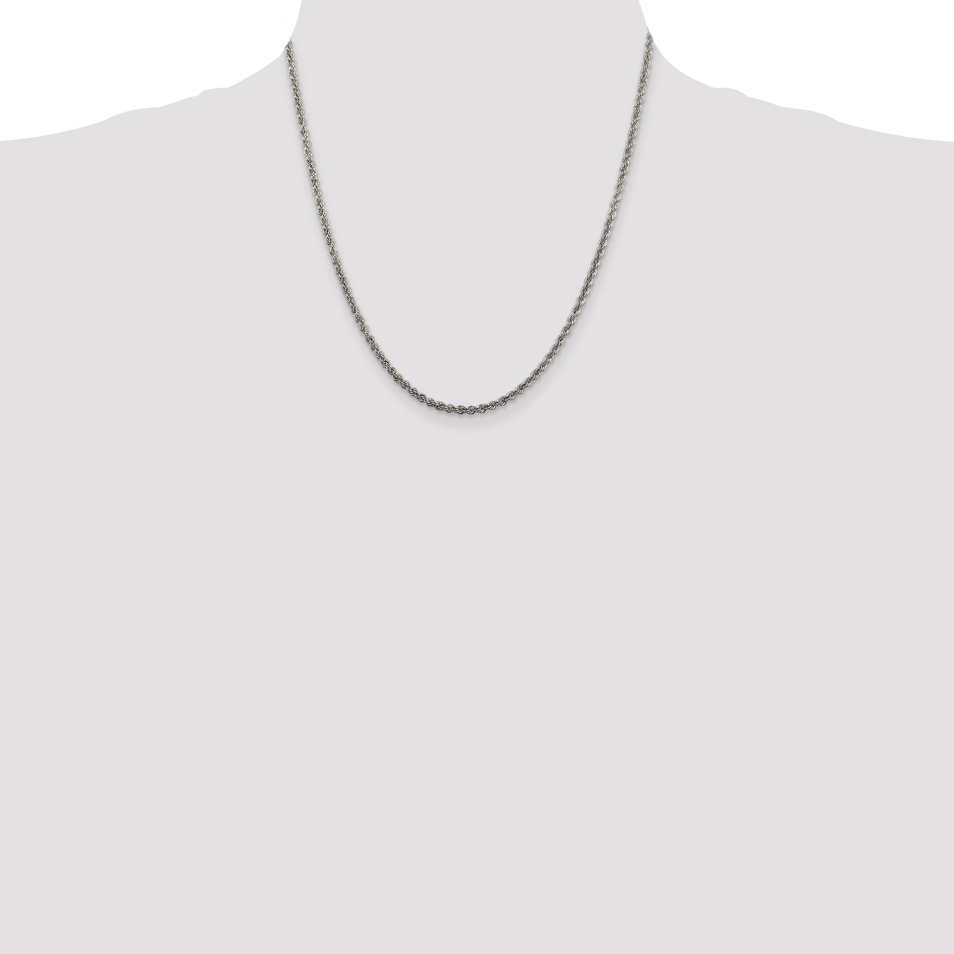 Sterling Silver Rhodium-plated 2.5mm Solid Rope Chain