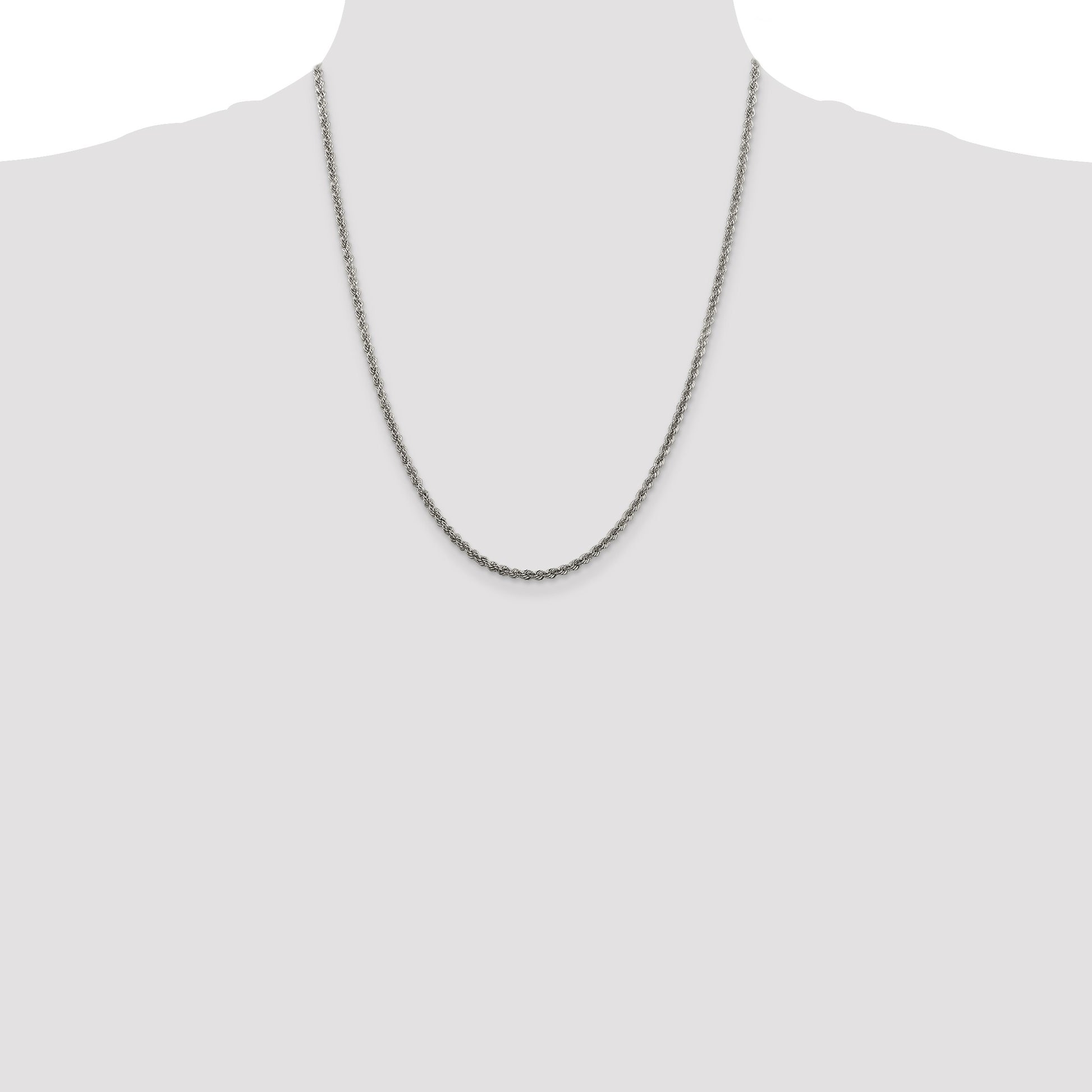 Sterling Silver Rhodium-plated 2.5mm Solid Rope Chain