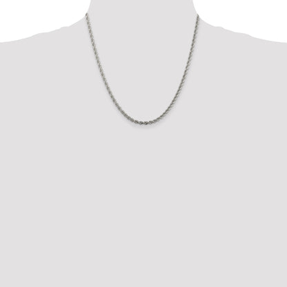 Sterling Silver Rhodium-plated 3mm Solid Rope Chain